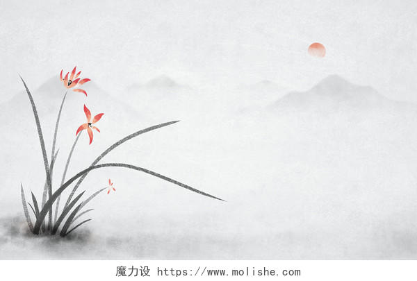 水墨兰花背景手绘古风花朵写意花卉植物兰